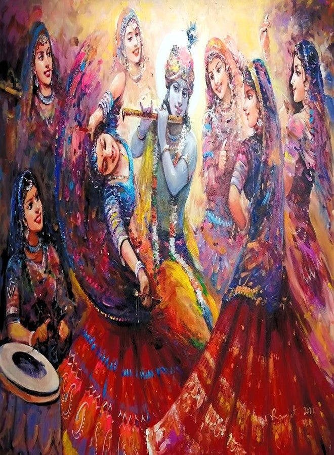 TREXEE مجموعة رسم بالأرقام من TREXEE Sri Krishna Leela للأطفال والكبار المبتدئين، مجموعة رسم بالأرقام للأطفال والكبار المبتدئين، مجموعة رسم أكريليك بالأرقام على قماش، مجموعة رسم بالأرقام، مجموعة رسم بالأرقام على قماش، مجموعة رسم للكبار، هدية، مجموعات رسم على قماش (40 × 50 سم) (بدون إطار) - Image 1